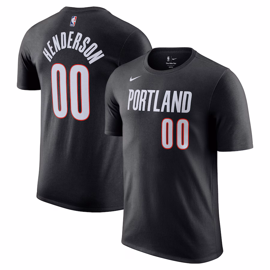 Men's Portland Trail Blazers Scoot Henderson Nike Black Icon Edition Name & Number T-Shirt - Jersey