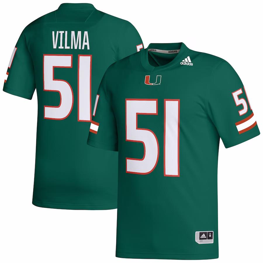 Jonathan Vilma Miami Hurricanes adidas Retired Football Player Jersey - Green - Jersey