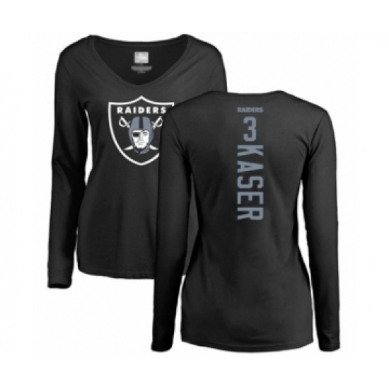 Football Women's Oakland Raiders #3 Drew Kaser Black Backer Long Sleeve T-Shirt - Jersey