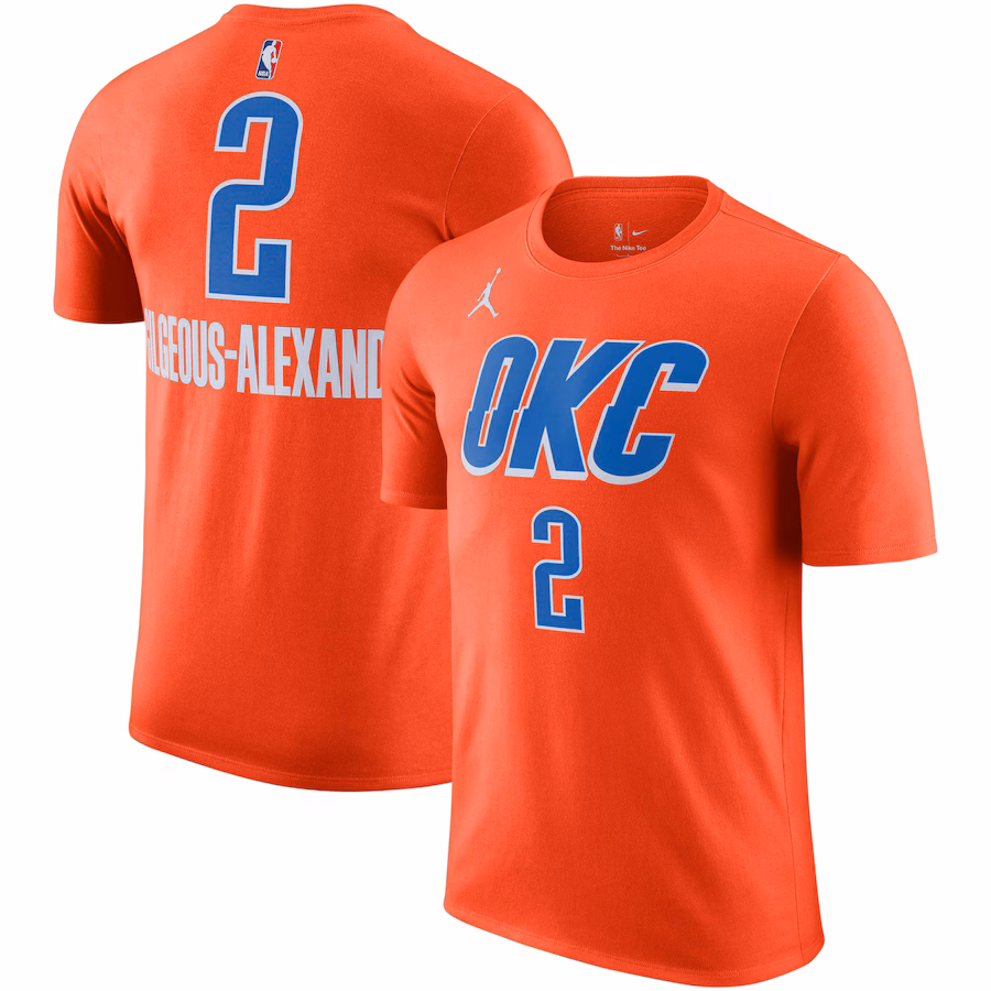 Men's Oklahoma City Thunder Shai Gilgeous-Alexander Jordan Brand Orange 2022/23 Statement Edition Name & Number T-Shirt - Jersey