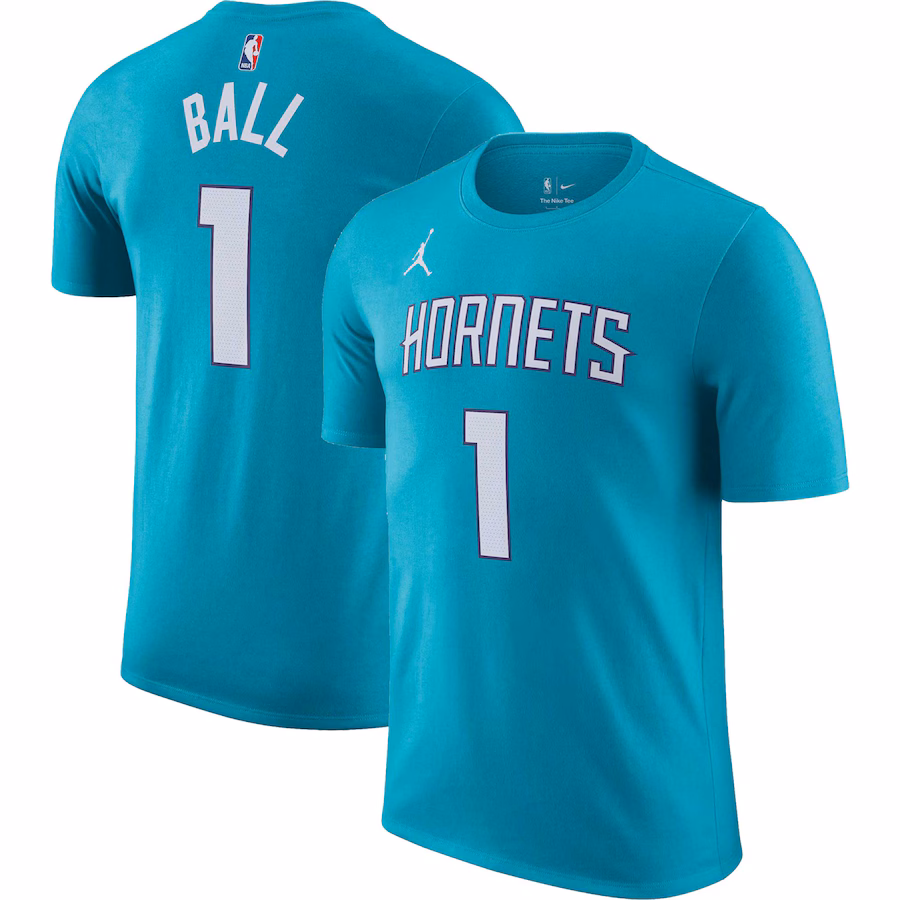 Men's Charlotte Hornets LaMelo Ball Nike Teal Icon 2022/23 Name & Number T-Shirt - Jersey