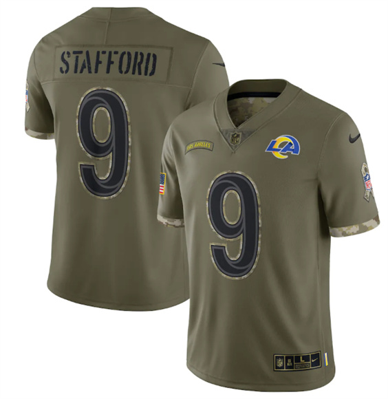 Men's Los Angeles Rams #9 Matthew Stafford 2022 Olive Salute To Service Limited Stitched Jersey - Jersey