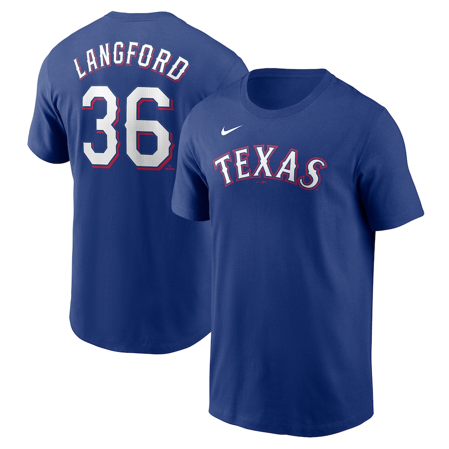 Men's Texas Rangers Wyatt Langford Nike Royal Fuse Name & Number T-Shirt - Jersey