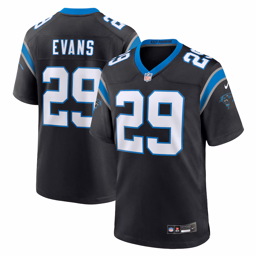 Men's Carolina Panthers Akayleb Evans Nike Black Team Game Jersey - Jersey