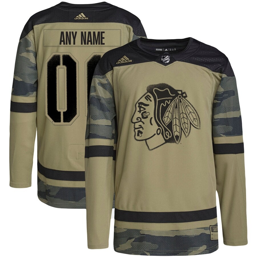 Men's Chicago Blackhawks adidas Camo Military Appreciation Team Authentic Custom Practice Jersey - Jersey