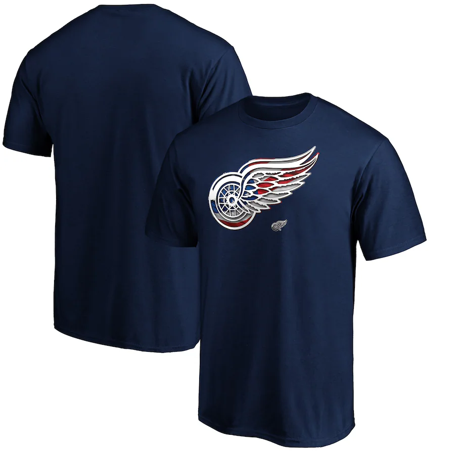 Men's Detroit Red Wings Navy Banner Wave Logo T-Shirt - Jersey