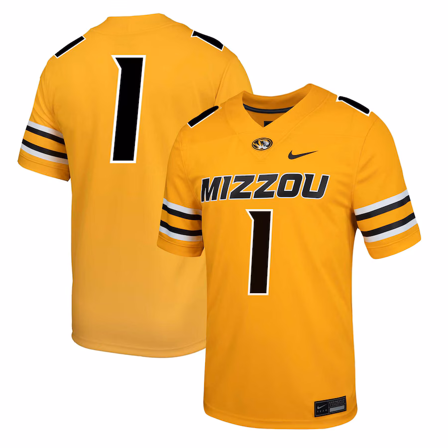 Men's Nike #1 Gold Missouri Tigers  Alternate Game Jersey - Jersey
