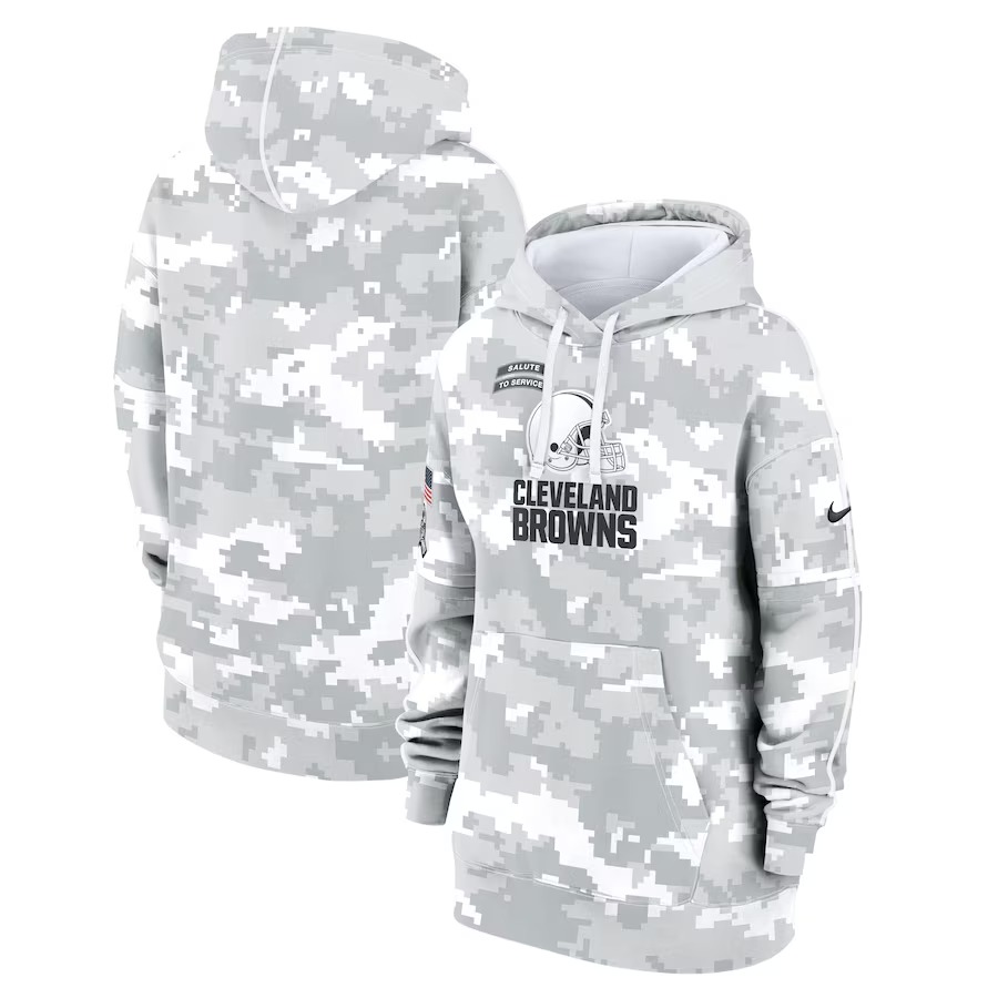 Women's Cleveland Browns Nike Arctic Camo 2024 Salute To Service Club Fleece Pullover Hoodie - Jersey