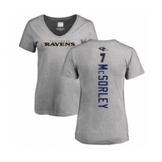 Football Women's Baltimore Ravens #7 Trace McSorley Ash Backer V-Neck T-Shirt - Jersey