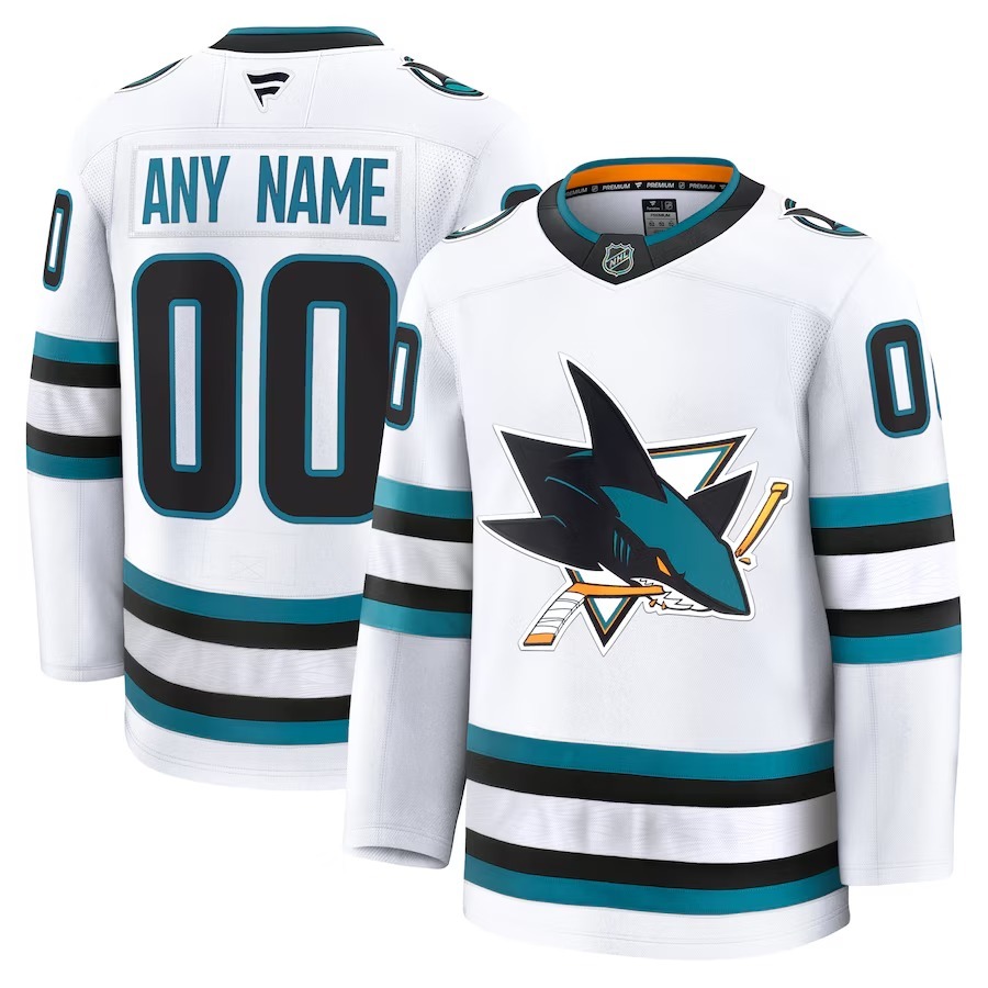Men's San Jose Sharks Fanatics White Away Premium Custom Jersey - Jersey