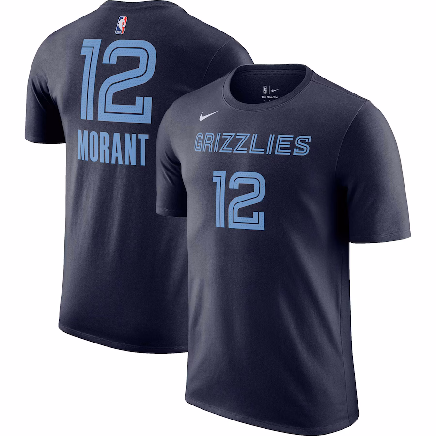 Men's Memphis Grizzlies Ja Morant Nike Navy Icon 2022/23 Name & Number T-Shirt - Jersey