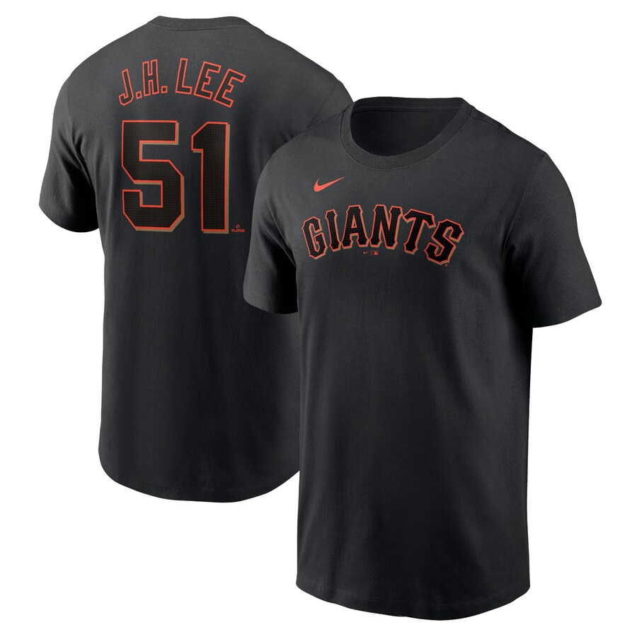 Men's San Francisco Giants Jung Hoo Lee Nike Black Fuse Name & Number T-Shirt - Jersey