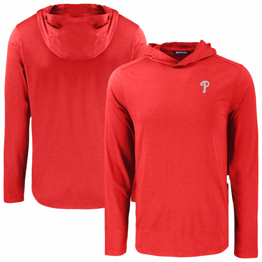 Men's Philadelphia Phillies Cutter & Buck Red Coastline Epic Comfort Recycled Eco Hoodie Long Sleeve T-Shirt - Jersey