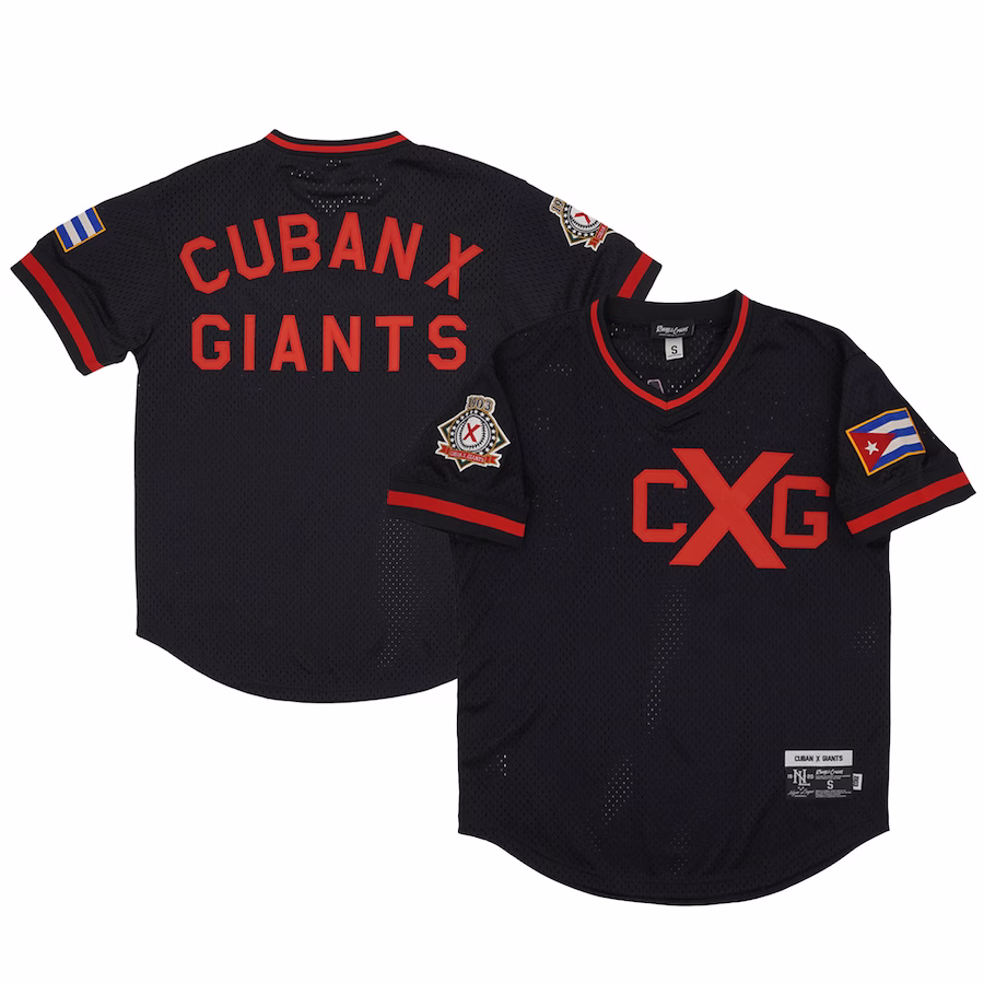 Men's Cuban Giants Rings & Crwns Black Mesh Replica V-Neck Jersey - Jersey