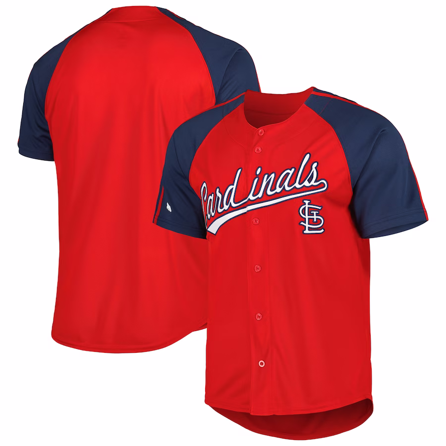 Men's St. Louis Cardinals Stitches Red Button-Down Raglan Fashion Jersey - Jersey