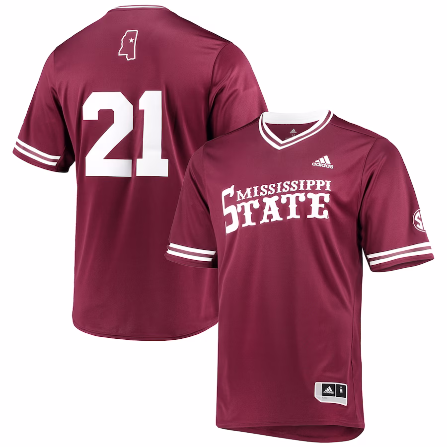 Mississippi State Bulldogs adidas Replica V-Neck Baseball Jersey - Maroon - Jersey