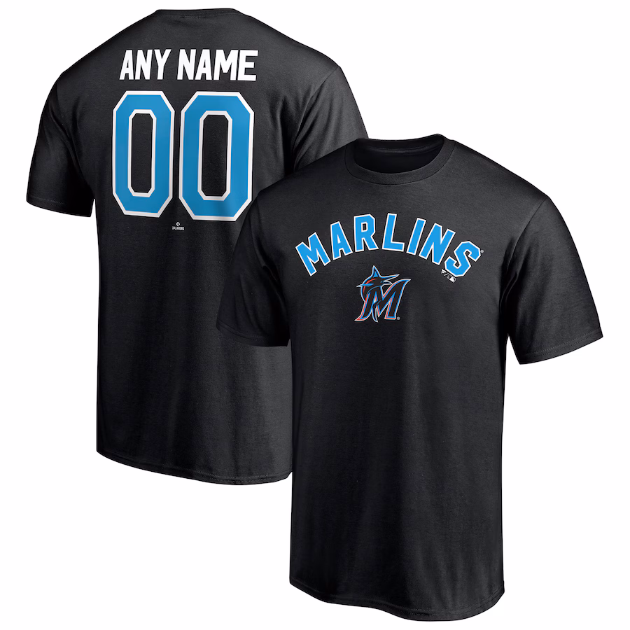 Men's Miami Marlins Black Personalized Team Winning Streak Name & Number T-Shirt - Jersey