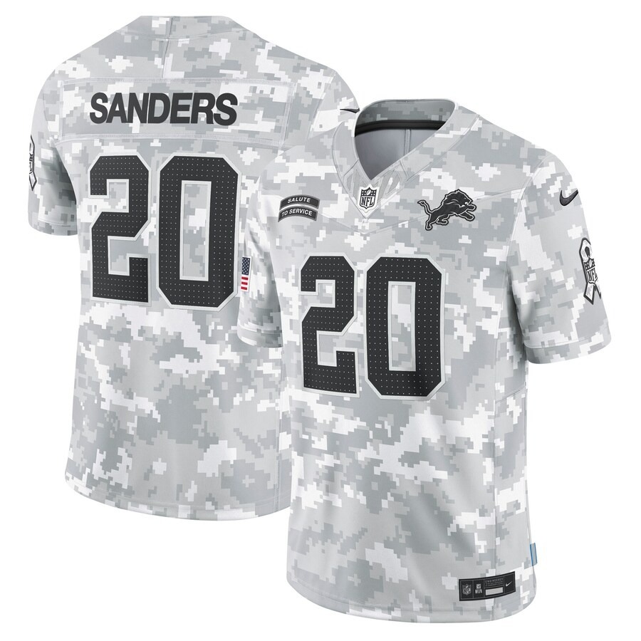 Men's Detroit Lions Barry Sanders Nike Arctic Camo 2024 Salute to Service Retired Player Limited Jersey - Jersey