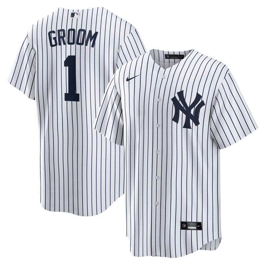 Men's New York Yankees Nike White #1 Groom Home Replica Jersey - Jersey