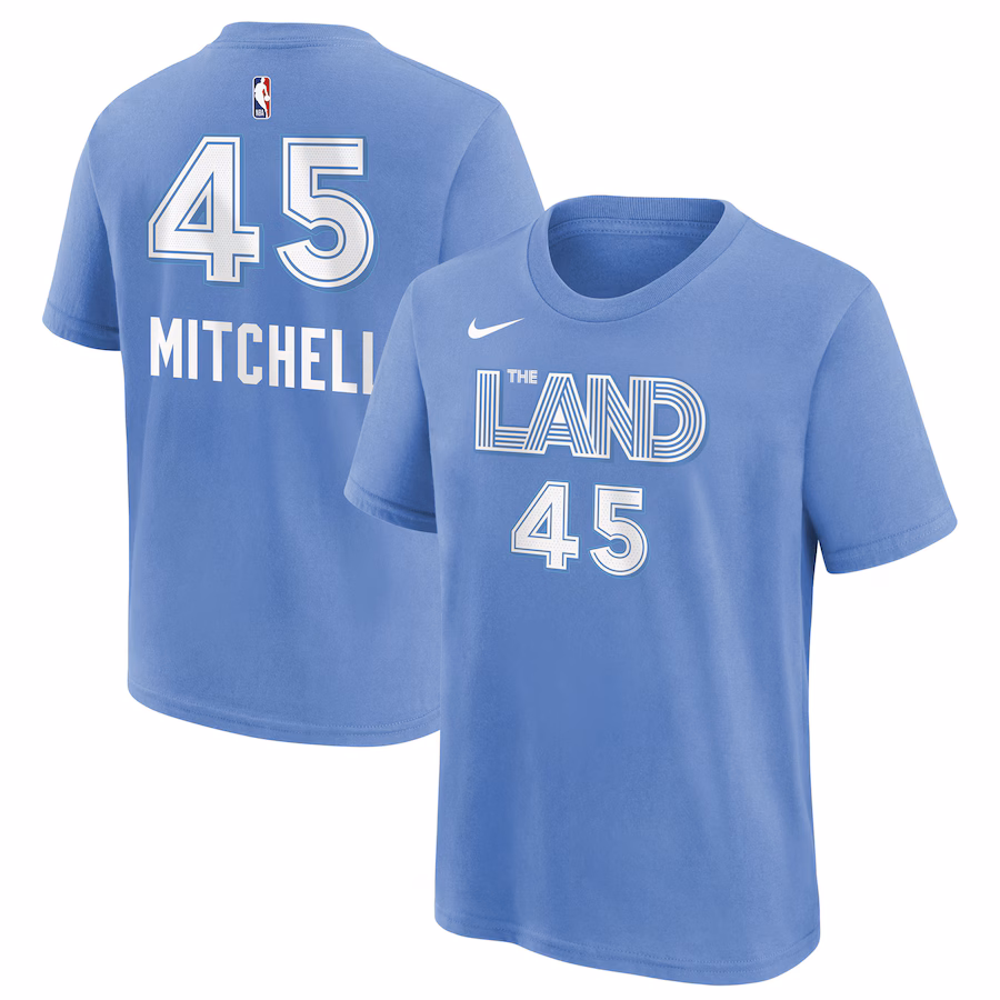 Youth Cleveland Cavaliers Donovan Mitchell Nike Light Blue 2024/25 City Edition Name & Number T-Shirt - Jersey