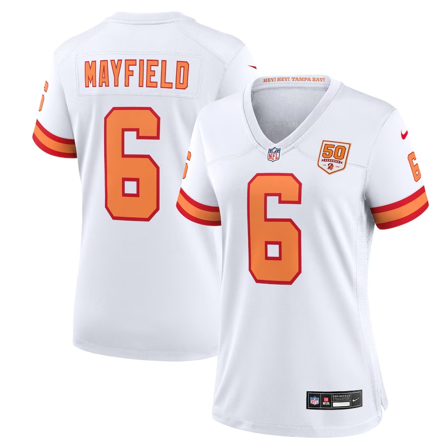 Women's '76 Tampa Bay Buccaneers Baker Mayfield Nike White 50th Season Game Jersey - Jersey