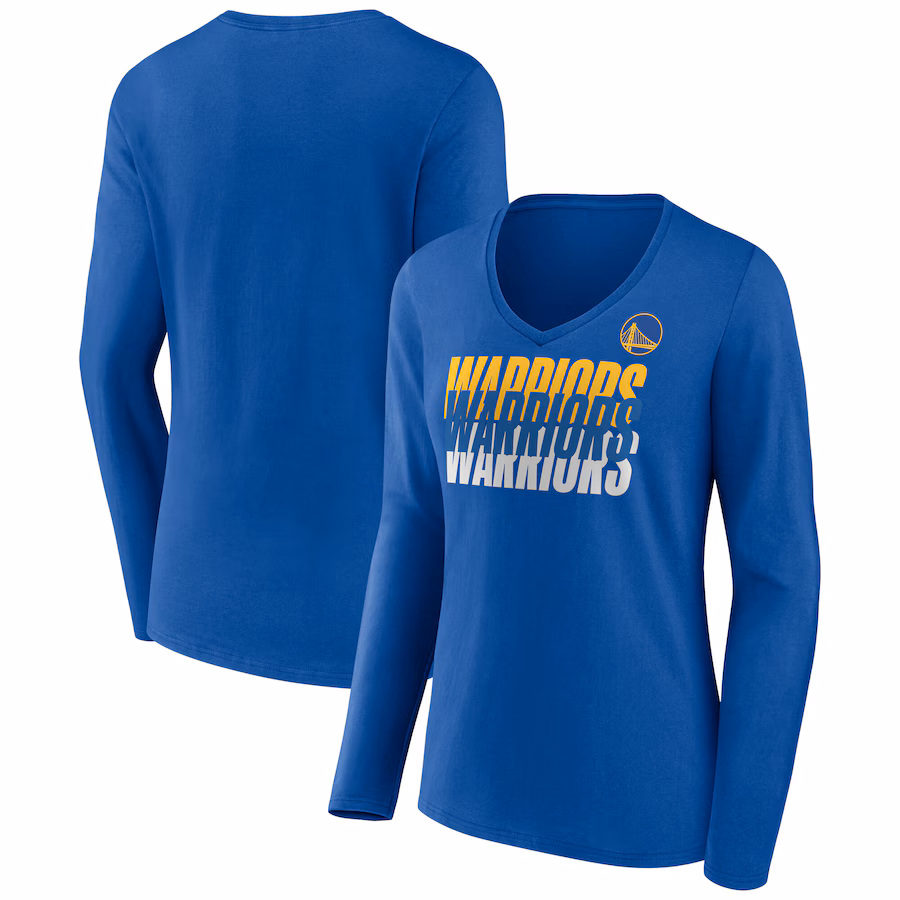 Women's Golden State Warriors  Fanatics Royal Iconic Tumble Long Sleeve V-Neck T-Shirt - Jersey
