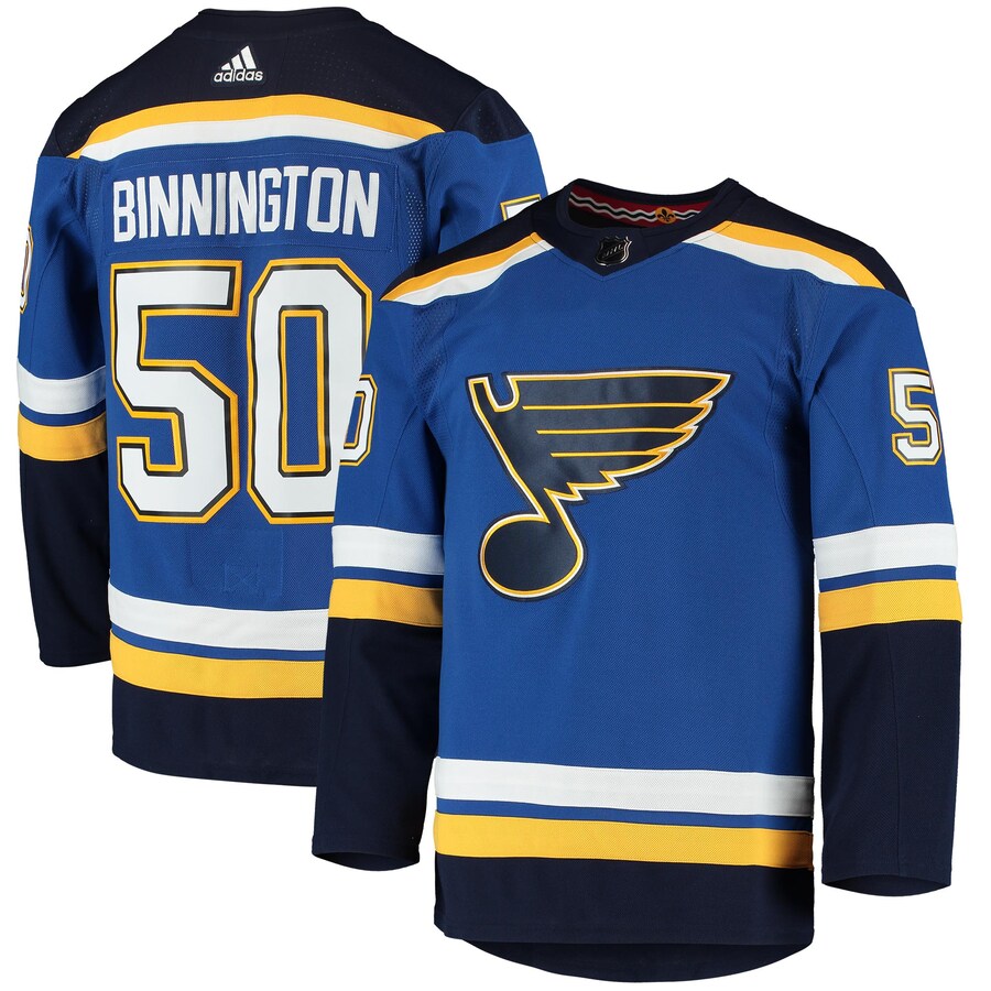 Men's St. Louis Blues Jordan Binnington adidas Blue Home Authentic Player Jersey - Jersey