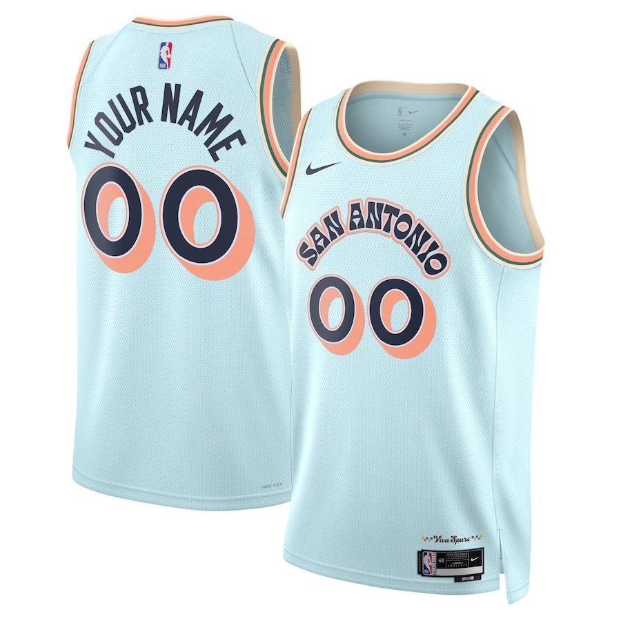Unisex San Antonio Spurs Nike Light Blue 2024/25 Custom Swingman Jersey - City Edition - Jersey