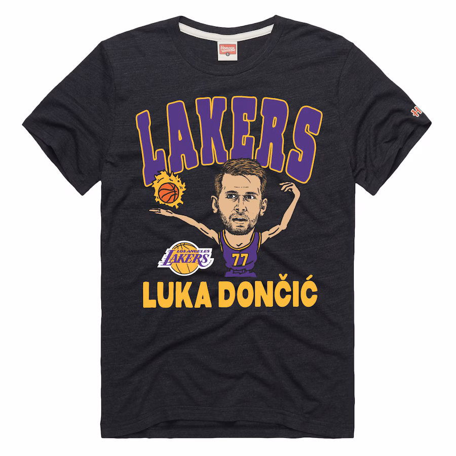 Men's Los Angeles Lakers Luka Dončić Homage Charcoal Player Graphic Tri-Blend T-Shirt - Jersey