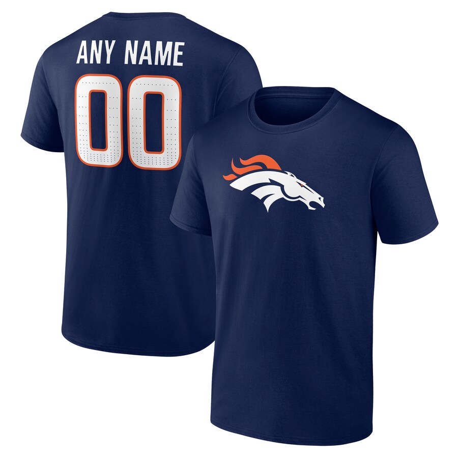 Men's Denver Broncos  Navy Team Authentic Custom T-Shirt - Jersey