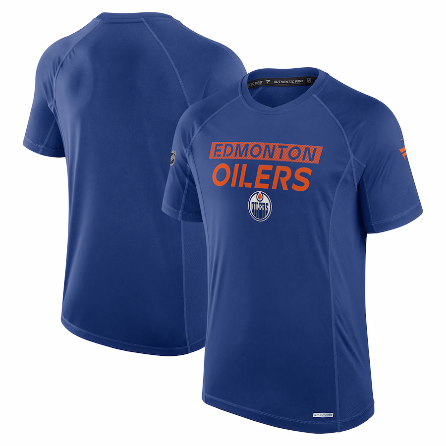 Men's Edmonton Oilers Fanatics Blue Authentic Pro Rink Tech T-Shirt - Jersey