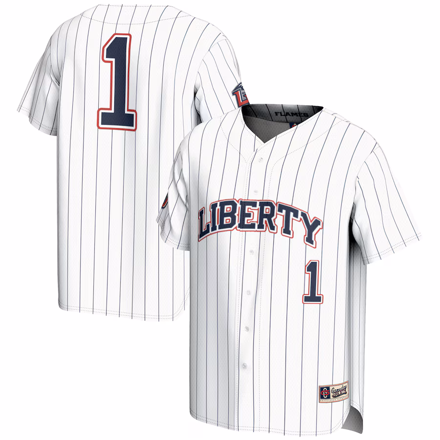Men's GameDay Greats #1 White Liberty Flames Lightweight Baseball Fashion Jersey - Jersey