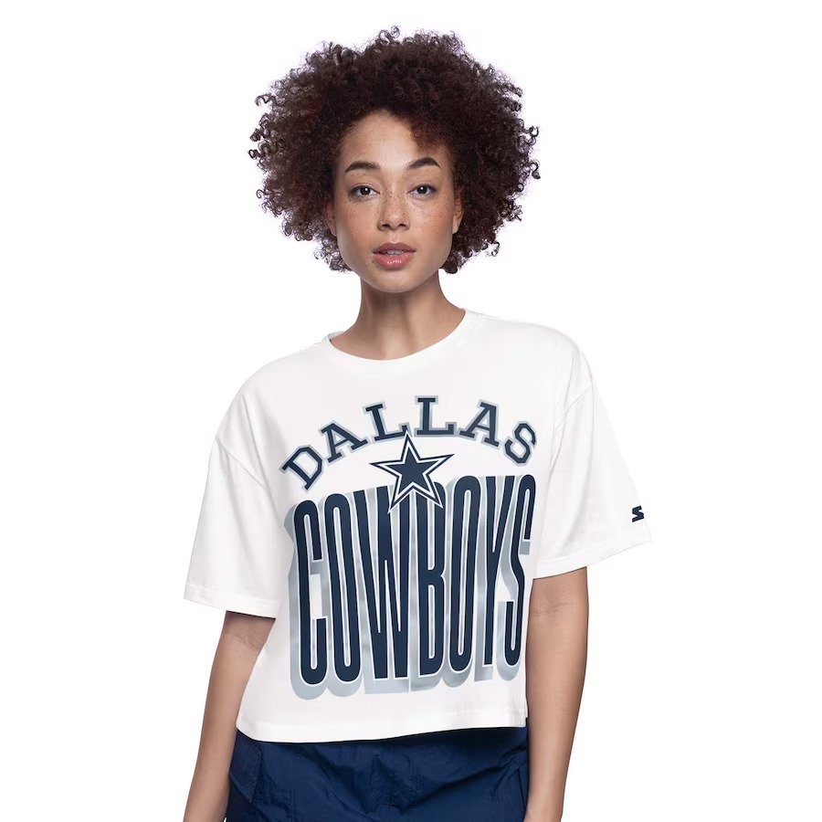 Women's Dallas Cowboys  Starter White Throwback Play the Ball Boxy Cropped T-Shirt - Jersey