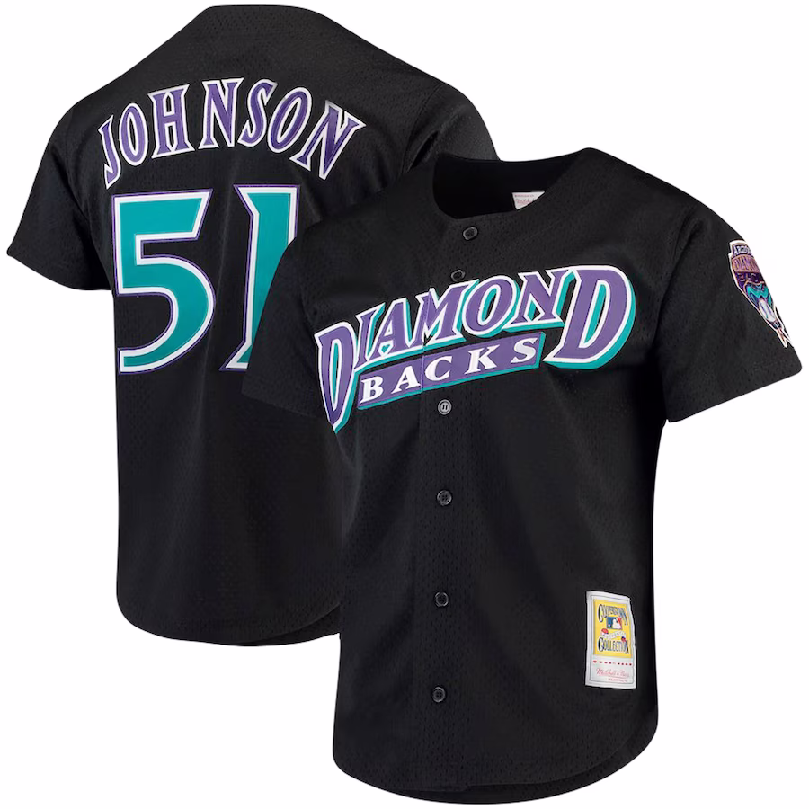 Men's Arizona Diamondbacks Randy Johnson Mitchell & Ness Black Big & Tall Cooperstown Collection Mesh Button-Up Jersey - Jersey