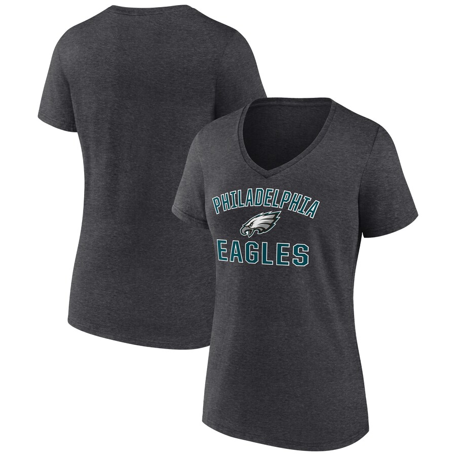 Women's Philadelphia Eagles Fanatics Heather Charcoal Victory Arch V-Neck T-Shirt - Jersey