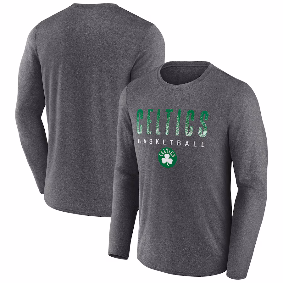 Men's Boston Celtics Fanatics Heathered Charcoal Where Legends Play Iconic Practice Long Sleeve T-Shirt - Jersey
