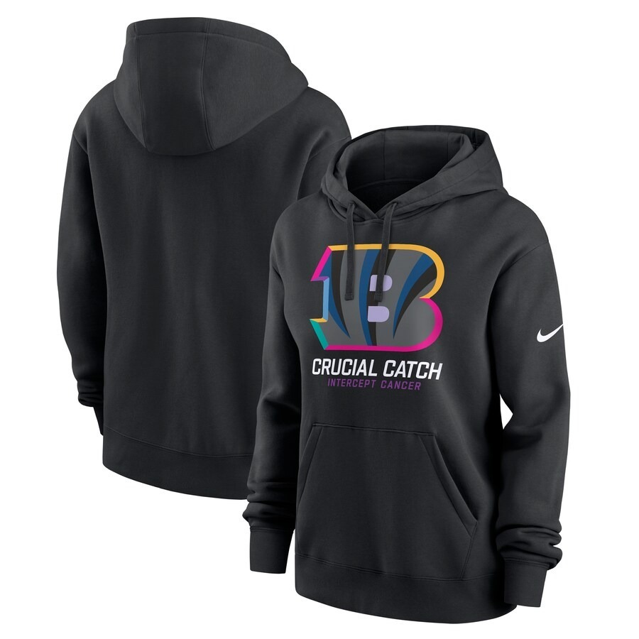 Women's Cincinnati Bengals  Nike Black 2024 NFL Crucial Catch Club Pullover Hoodie - Jersey