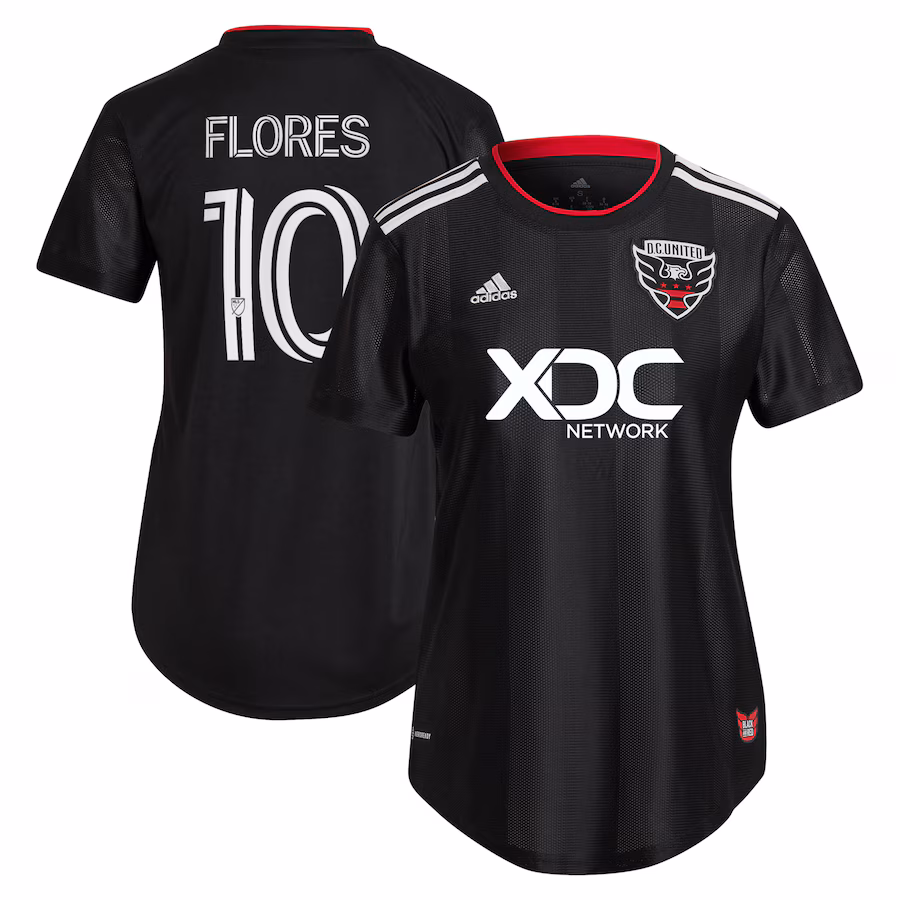 Women's D.C. United Edison Flores adidas Black 2022 Black and Red Kit Replica Player Jersey - Jersey