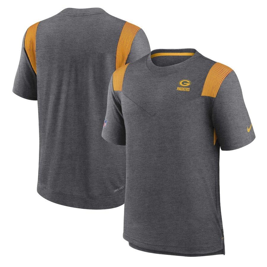 Men's Green Bay Packers Nike Heather Charcoal Sideline Tonal Logo Performance Player T-Shirt - Jersey