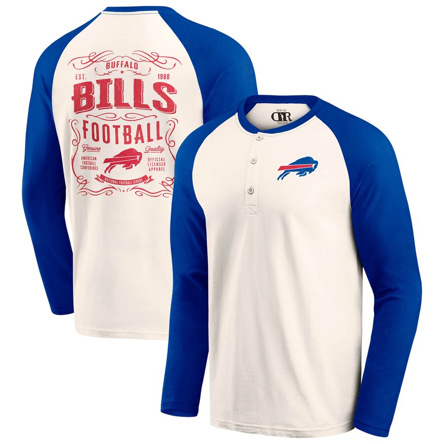 Men's Buffalo Bills Darius Rucker Collection by Fanatics Cream/Royal Raglan Henley T-Shirt - Jersey