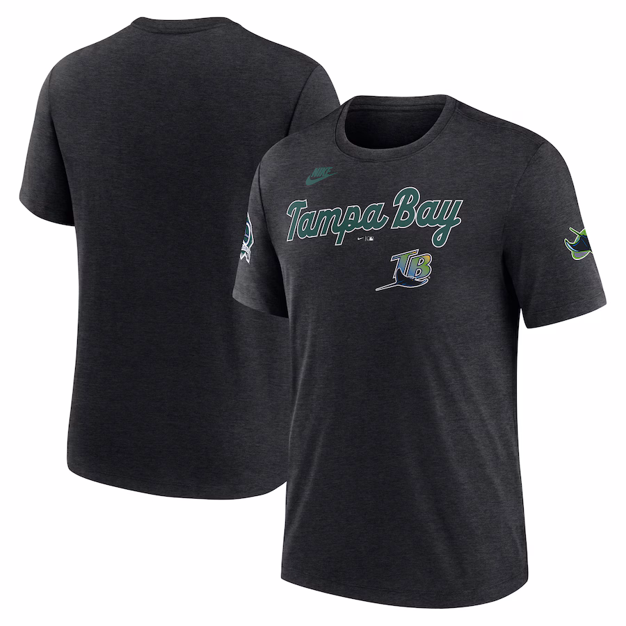 Men's Tampa Bay Rays Nike Heather Black Cooperstown Collection Eras Tri-Blend T-Shirt - Jersey