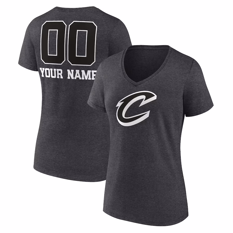 Women's Cleveland Cavaliers Charcoal Personalized Name & Number Monochrome V-Neck T-Shirt - Jersey