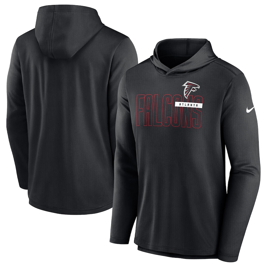 Men's Atlanta Falcons Nike Black Lightweight Performance Hooded Long Sleeve T-Shirt - Jersey