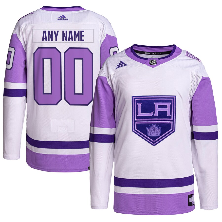 Men's Los Angeles Kings adidas White/Purple Hockey Fights Cancer Primegreen Authentic Custom Jersey - Jersey