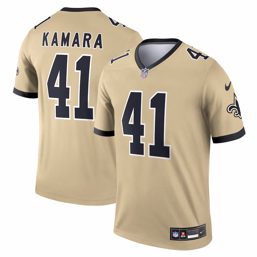 Men's New Orleans Saints Alvin Kamara Nike Gold Gameday Golds Alternate Legend Player Performance Top - Jersey