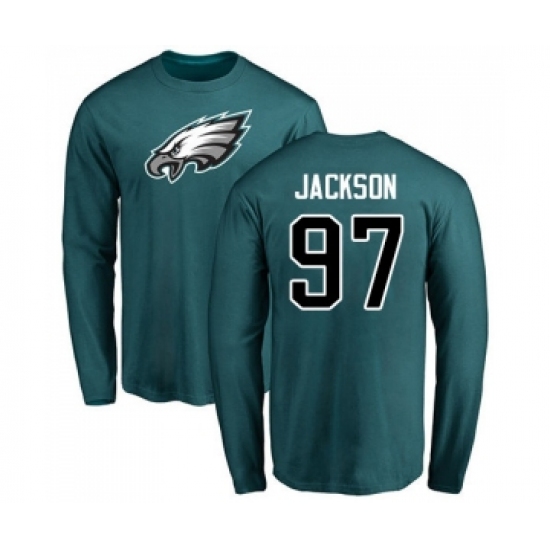 Philadelphia Eagles #97 Malik Jackson Green Name & Number Logo Long Sleeve T-Shirt - Jersey