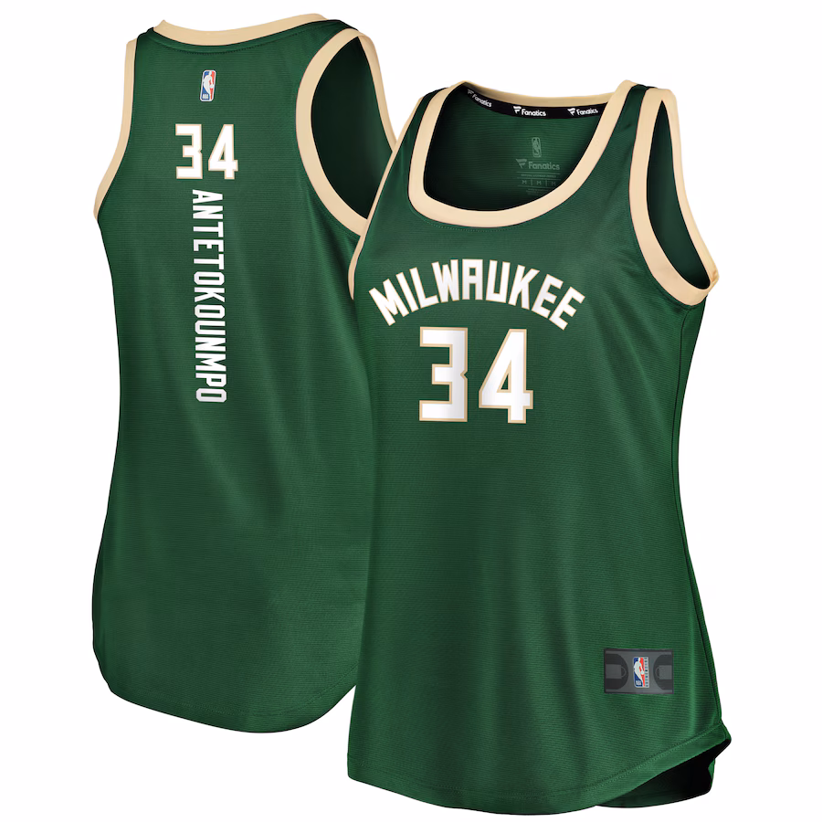 Women's Milwaukee Bucks Giannis Antetokounmpo Fanatics Hunter Green Fast Break Tank Jersey - Icon Edition - Jersey
