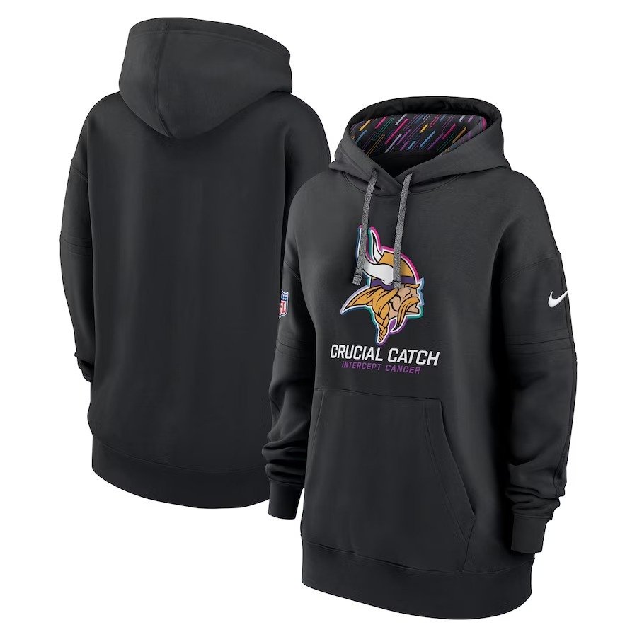 Women's Minnesota Vikings  Nike Black 2024 NFL Crucial Catch Club Pullover Hoodie - Jersey