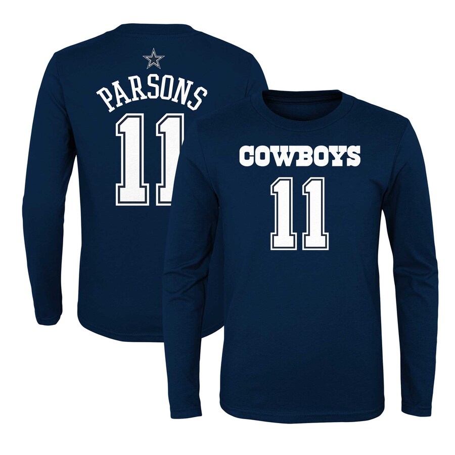 Youth Dallas Cowboys Micah Parsons Navy Mainliner Player Name & Number Long Sleeve T-Shirt - Jersey