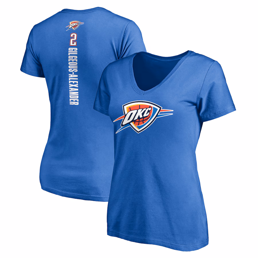 Women's Oklahoma City Thunder Shai Gilgeous-Alexander Blue Playmaker Name & Number V-Neck T-Shirt - Jersey